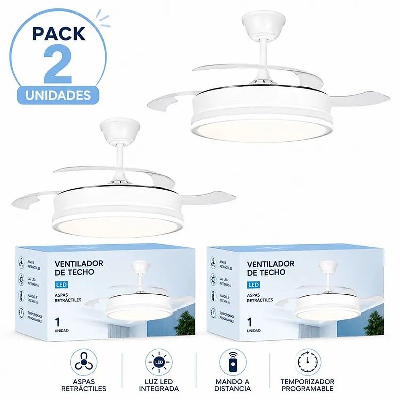 Pack de 2 unidades con mando a distancia, luz LED y temporizador